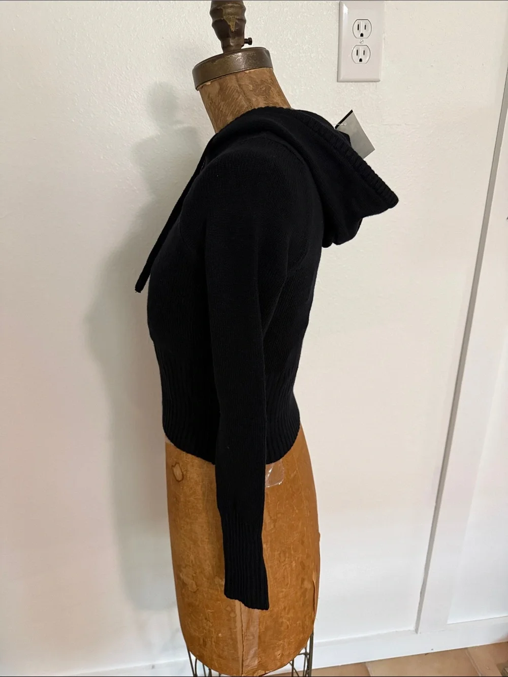 NWT Derek Heart Black Knit Cropped Zip Hoodie Size S_8